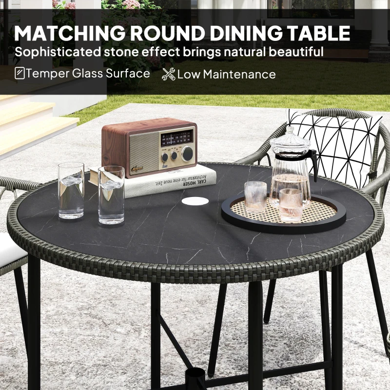 Best 5 Piece Patio Rattan Dining Set, Wicker Garden Table and Chairs w/ Removable Seat & Back Cushions, Round Tempered Glass Tabletop, Parasol Hole, Outdoor Furniture Conservatory Set, Grey - Image 6