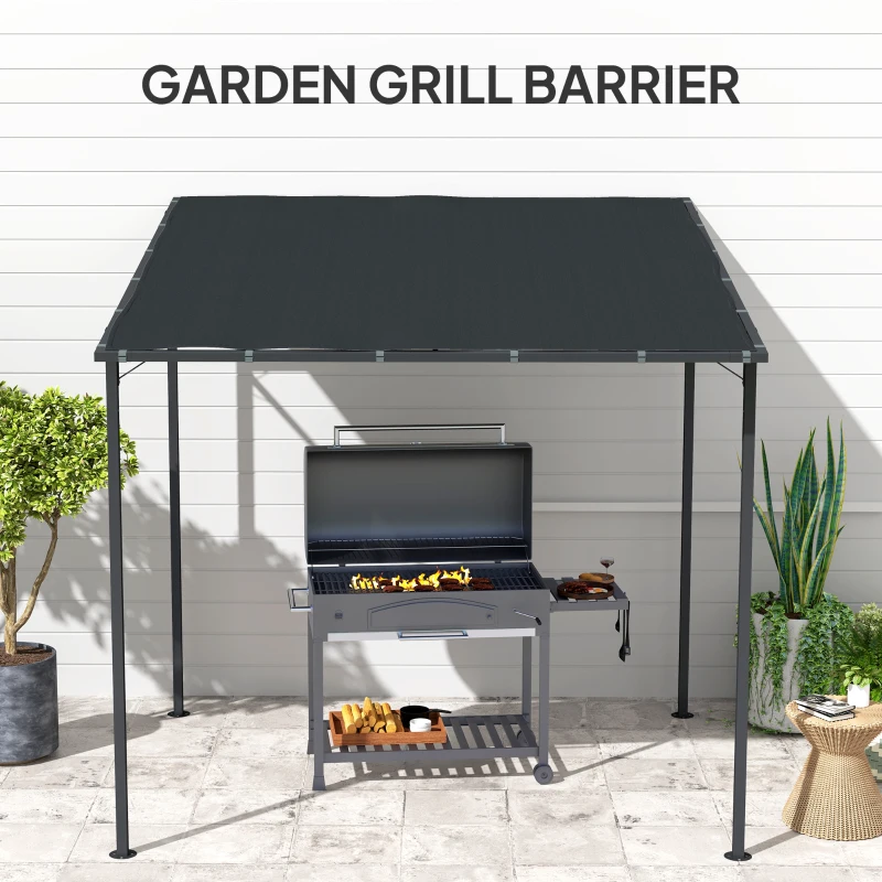 Best 2.4 x 2.4 m Wall Mounted Pergola Gazebo with PA Coating Fabric and Metal Frame, UPF30+, Lean to Garden Gazebo, Wind Resistant Outdoor Sun Shade Shelter for Garden, Deck, Dark Grey - Image 7