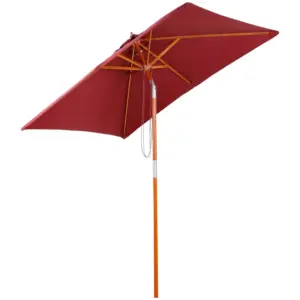 Best 2m x 1.5m Garden Parasol Umbrella with Tilting Sunshade Canopy, Outdoor Market Table Umbrella with Wood and Bamboo Frame, Wine Red