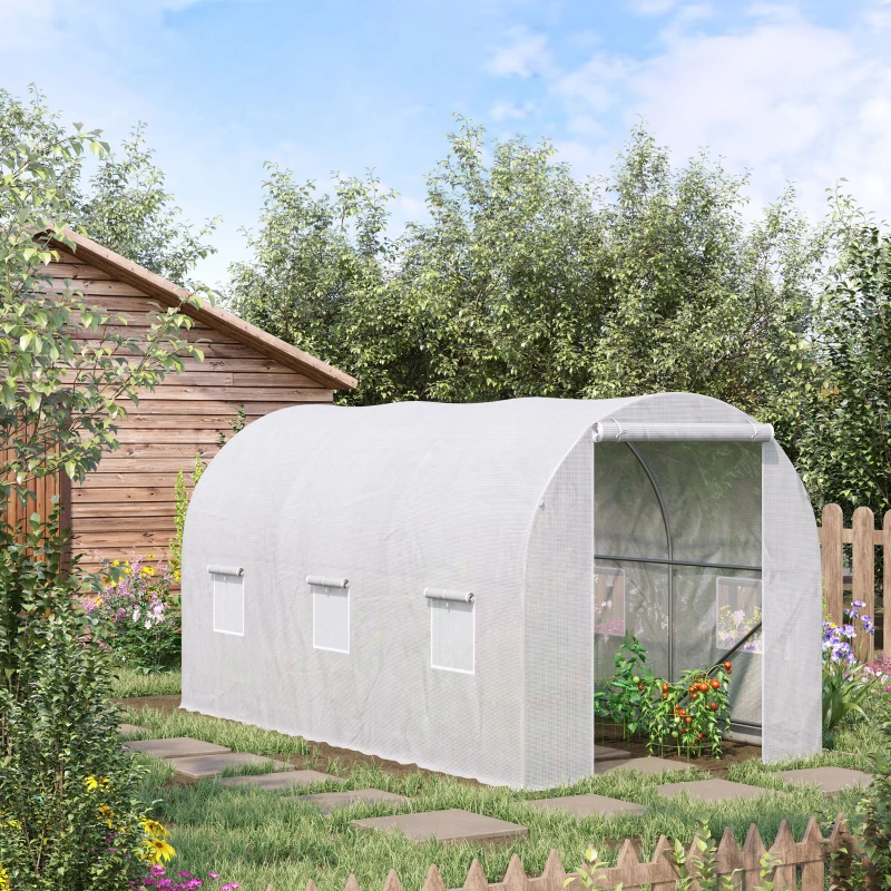Best 3.5 x 2 x 2 m Polytunnel Greenhouse, Walk-in Green House for Garden with Mesh Windows, Galvanised Steel Frame, White - Image 2