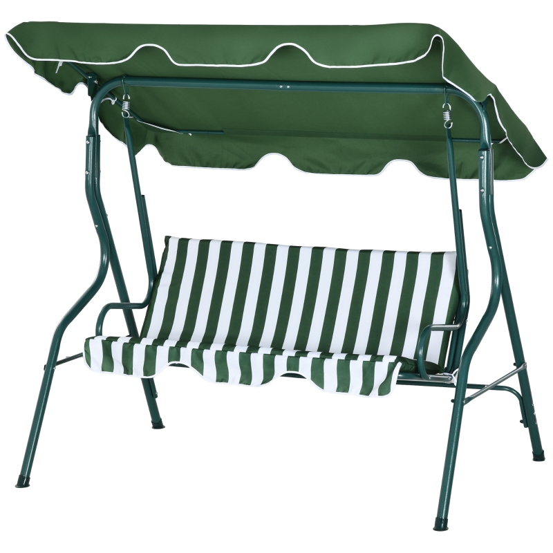 Best 3 Seater Garden Swing Seat Chair Outdoor Bench with Adjustable Canopy and Metal Frame, Green Stripes - Image 11