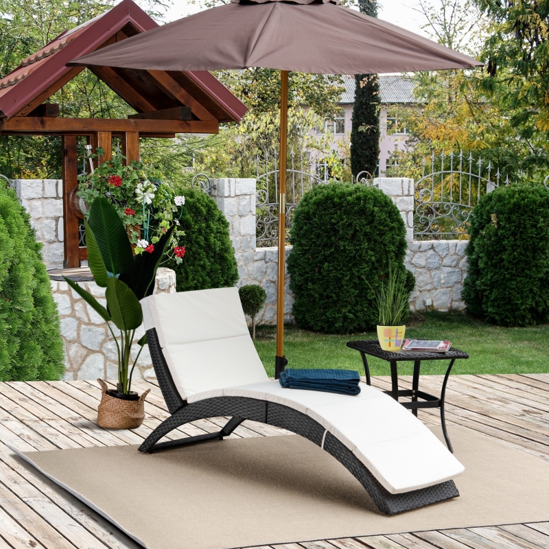 Best Outdoor Foldable PE Rattan Sun Lounger with Soft Padded Cushion, Ergonomic Curved Design Sun Bed for Balcony, Garden, Black - Image 10