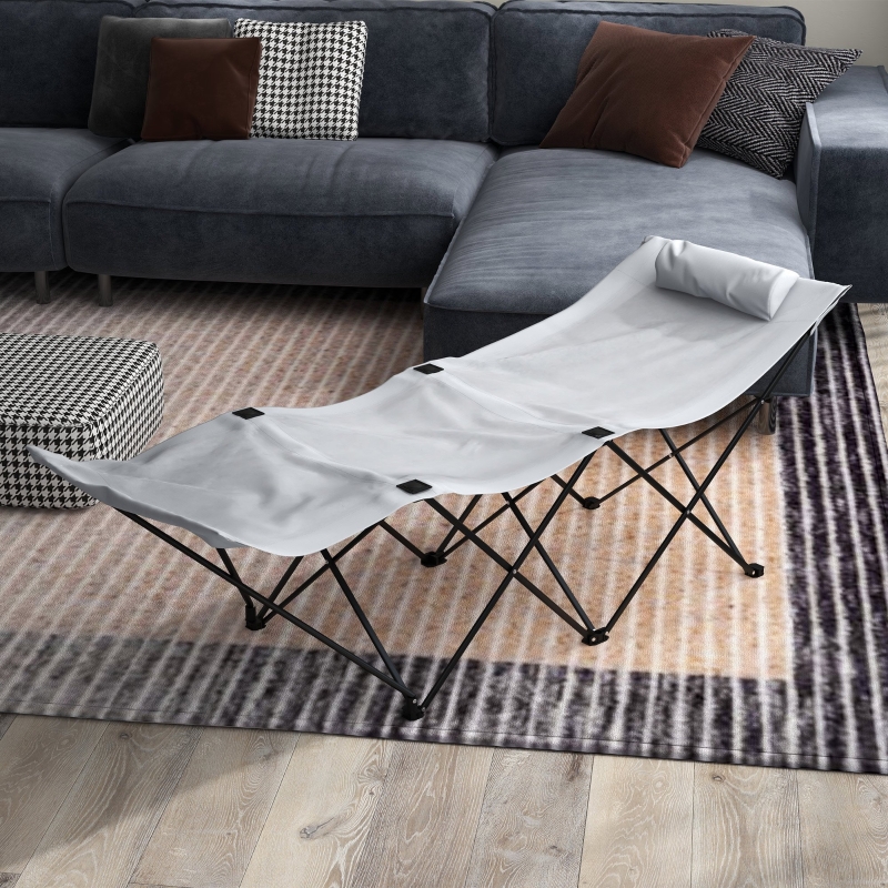 Best Foldable Sun Lounger, Outdoor Tanning Sun Lounger Chair with Side Pocket, Headrest, Oxford Seat, for Beach, Yard, Patio, Light Grey - Image 9