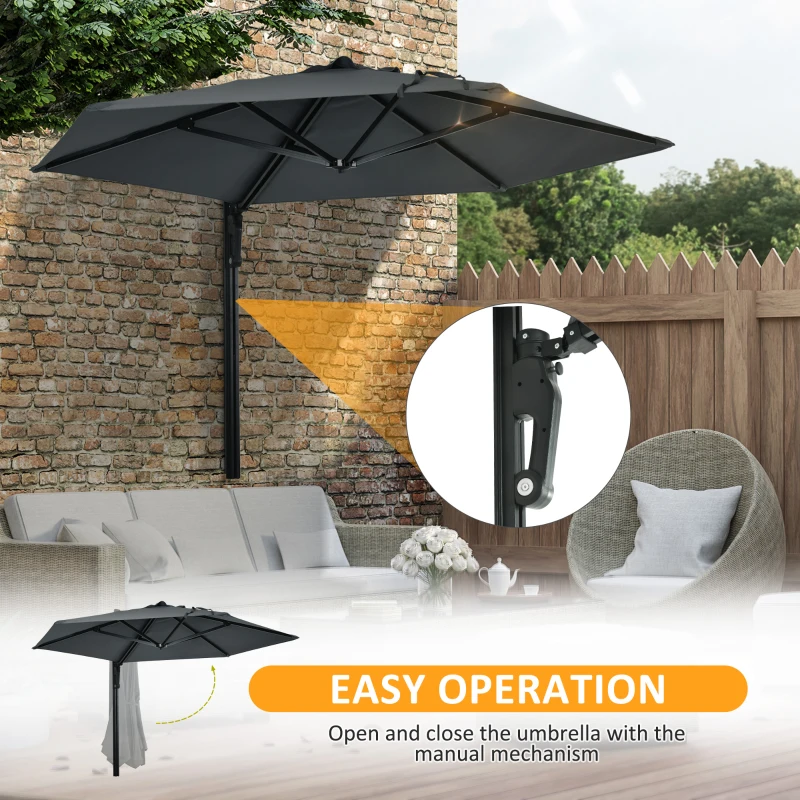 Best 2.5m Wall Mounted Parasol, Hand to Push Outdoor Patio Umbrella with 180 Degree Rotatable Canopy for Porch, Deck, Garden, 250 cm, Dark Grey - Image 5