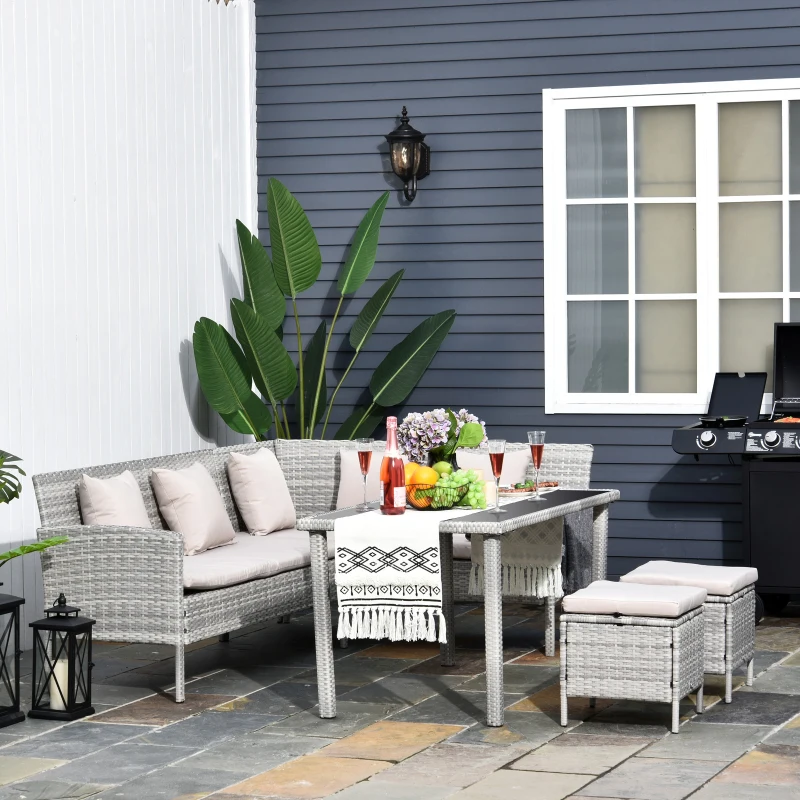 Best 6-Seater Rattan Dining Set Sofa Table Footstool Outdoor w/ Cushion Garden Furniture - Image 2