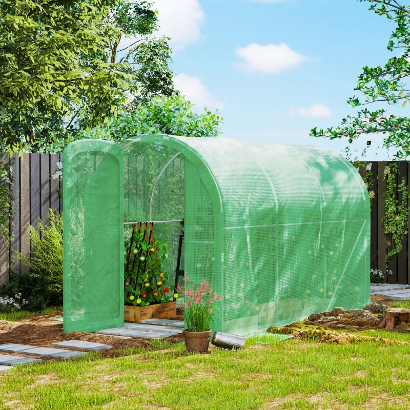 Best 3 x 2 x 2m Polytunnel Greenhouse with Hinged Door, Walk-in Grow House Tent with PE Cover and Galvanised Steel Frame, Green - Image 2