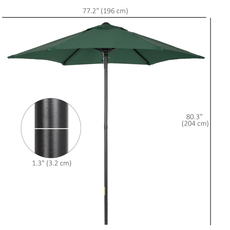 Best 2m Garden Parasol Umbrella, Outdoor Sun Shade with 6 Sturdy Ribs for Balcony, Bench, Garden, Green - Image 3