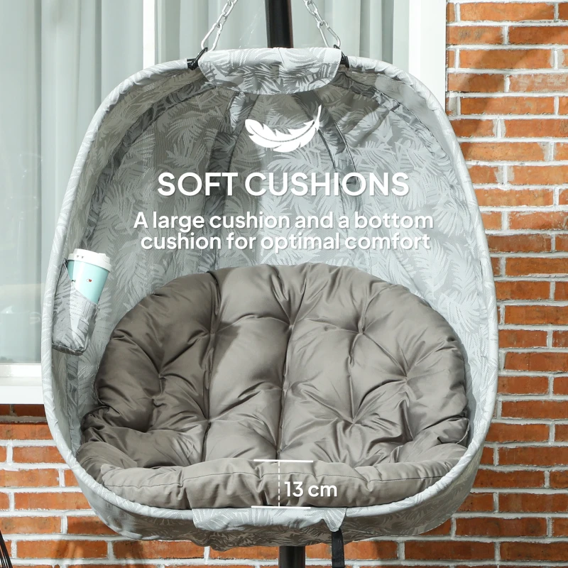 Best Hanging Egg Chair Outdoor Indoor Garden Swing Chair with Folding Basket, Garden Hanging Chair with Stand, Thickened Cushion, Cup Holder for Patio, Balcony, Sand Brown - Image 4