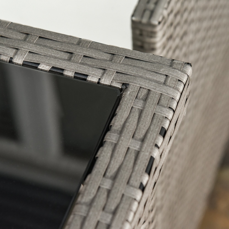 Best 2 Seater Rattan Cube Garden Furniture Set, Rattan Dining Set with Cushions, Outdoor Dining Table and Chairs with 2 Armchairs, 2 Stools, Rectangular Glass Top Table for Patio, Balcony, Grey - Image 9