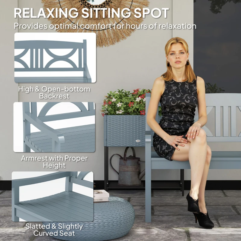 Best 2-Seater Wooden Garden Bench Outdoor Patio Loveseat for Porch, Grey - Image 5