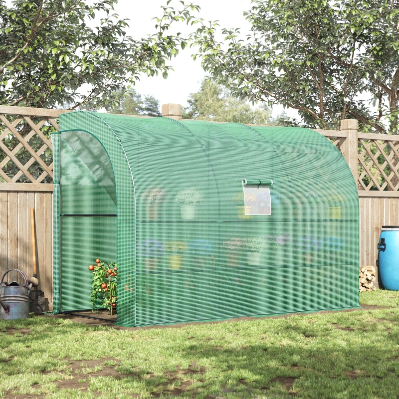 Best Walk-In Lean to Greenhouse with Windows and Zippered Doors, 2 Tiers 6 Wired Shelves 300L x 150W x 213Hcm Green - Image 11