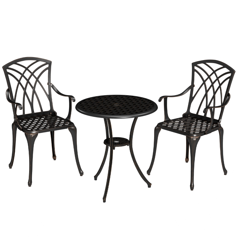 Best 3 Pieces Garden Dining Set for 2, Cast Aluminium Outdoor Dining Set with 2 Armchairs and Round Dining Table with Parasol Hole, Garden Furniture Set, Bronze Tone - Image 11