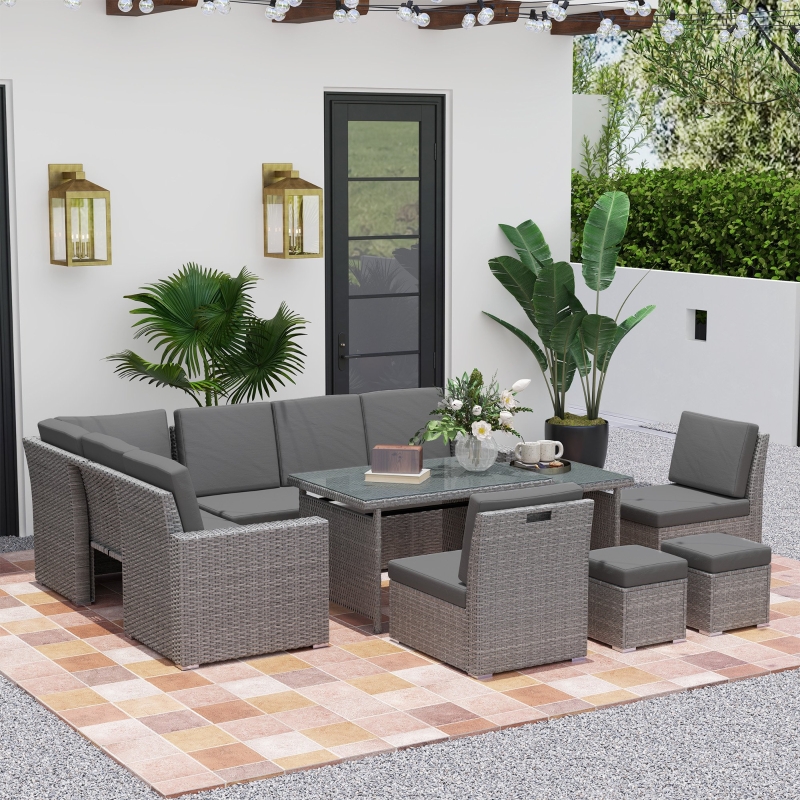 Best Seven-Piece Rattan Garden Sofa Set, with Expanding Table - Light Grey - Image 10