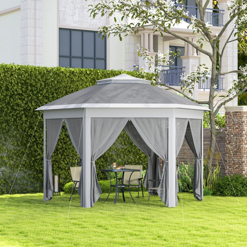 Best 3 x 4m Garden Gazebo Hexagon Pop Up Gazebo Party Tent Canopy Double Roof Instant Shelter with Netting and Carry Bag for Outdoor Patio, Dark Grey - Image 2