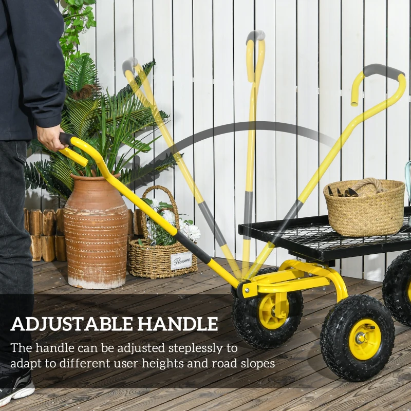 Best Garden Trolley Cart, Heavy Duty Garden Cart with Metal Frame, 10" Pneumatic Wheels, Rotating Handle, 150kg Capacity, for Garden, Farm, Yellow - Image 4