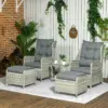 Best 5 Pieces Rattan Bistro Set with Adjustable Back, Reclining Wicker Balcony Furniture with Cushions, Glass Top Coffee Table and Footstools, Outdoor Table and Chairs, Grey - Image 2