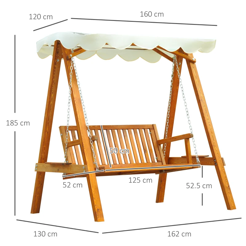 Best 2 Seater Garden Swing Seat Wooden Swing Chair Outdoor Hammock Bench Furniture, Cream White - Image 3