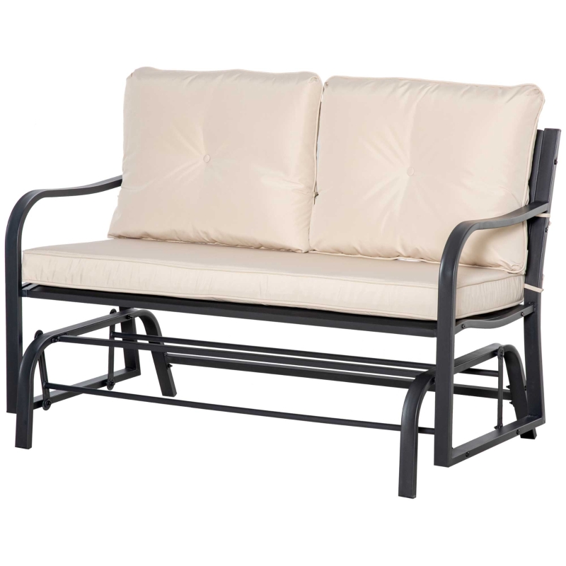 Best 2-Person Outdoor Loveseat Glider Bench Rocking Chair for Patio, Garden, Yard, Porch with Armrest and Cushions, Khaki - Image 11