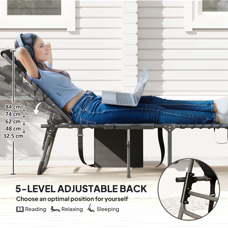 Best Five-Position Reclining Sun Lounger - Black - Image 4