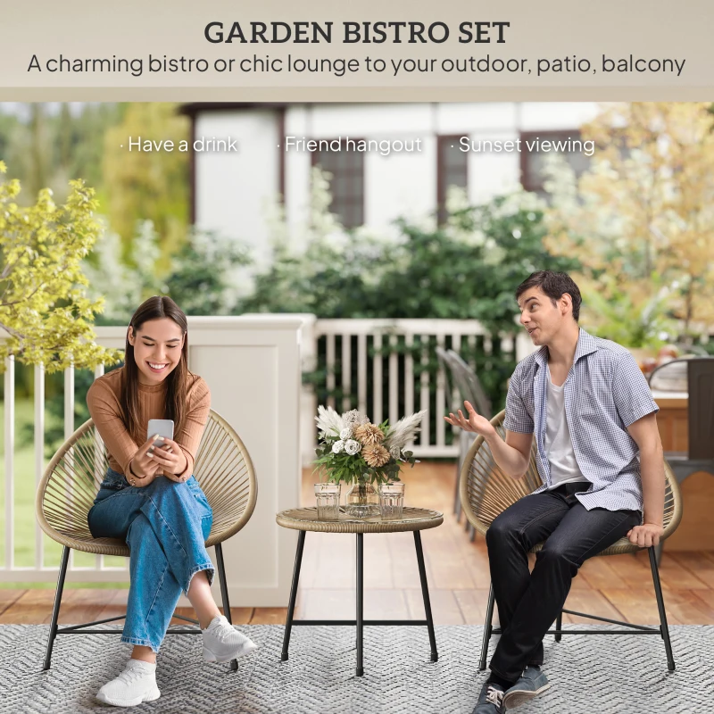 Best 3 Pieces Rattan Bistro Set, Garden Bistro Set with Acapulco Chairs and Glass Top Table, Small Garden Furniture Set with Reinforced Metal Frame for Outdoor, Patio, Balcony, Natural - Image 4