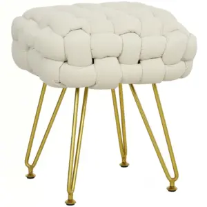 Best Velvet-Feel Bold Woven Footstool - Cream White