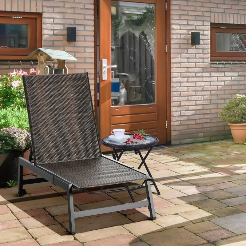Best Rattan Sun Lounger, with Five-Position Back - Brown/Black - Image 10