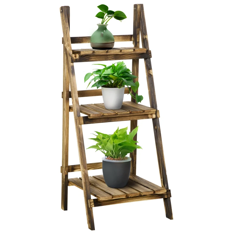 Best Wooden Folding Flower Pot Stand 3 Tier Garden Planter Display Ladder Gardener Storage Shelves Rack Herb Holder (40L x 37W x 93H cm)