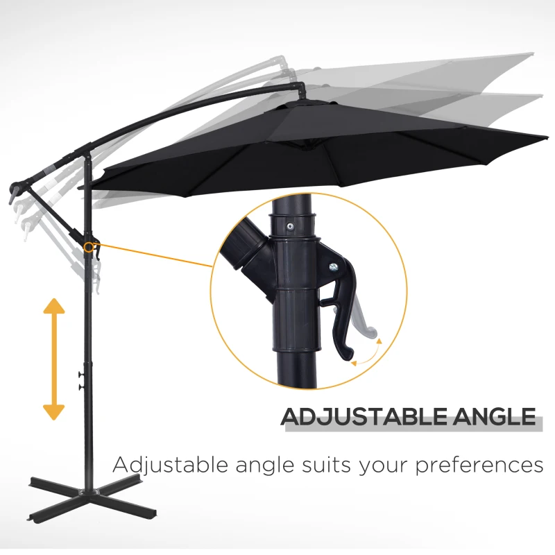 Best 2.45m Overhanging Cantilever Parasol, Heavy Duty Waterproof Garden Umbrella with Cross Base, Black - Image 6