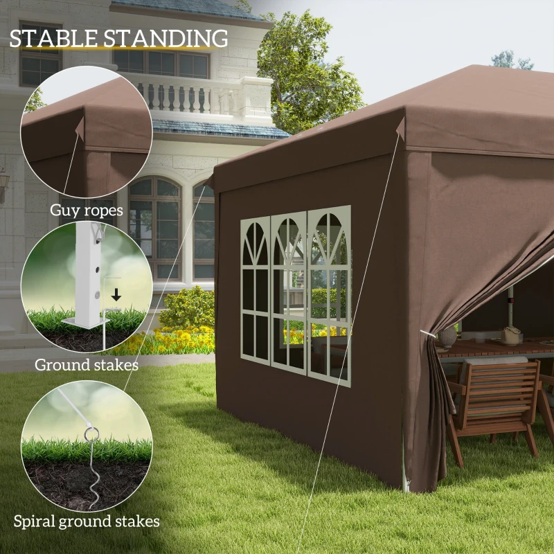 Best 3 x 6 m Pop Up Gazebo with Sides and Windows, Height Adjustable Wedding Camping Party Tent Canopy Marquee with Storage Bag for Garden, Event, Brown - Image 6