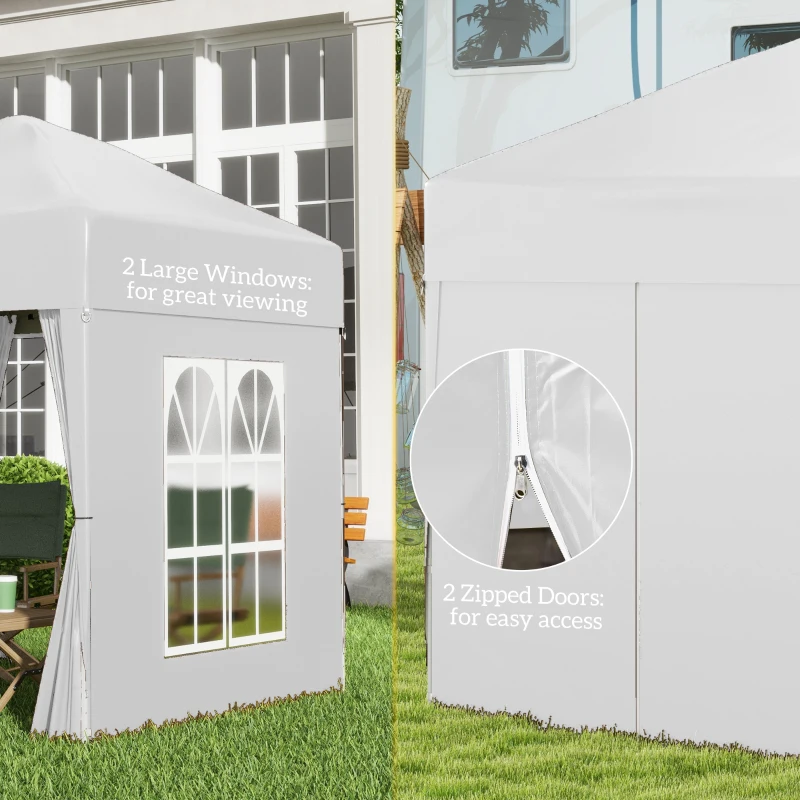 Best 2 x 2 m Garden Pop Up Gazebo, Wedding Party Tent Marquee, Water Resistant Awning Canopy with Sidewalls, Windows, Carry Bag, White - Image 8