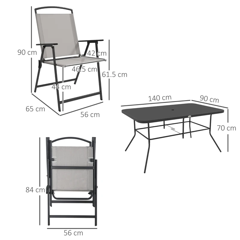 Best Seven-Piece Garden Dining Set, with Glass-Top Table and Folding Chairs - Grey - Image 3