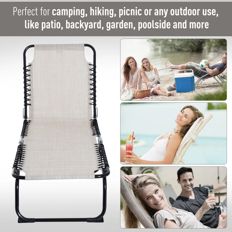 Best Foldable Sun Lounger, Outdoor 4 Level Adjustable Backrest Reclining Chaise Chair, Steel Frame Recliner Chair for Camping, Hiking, Cream White - Image 6