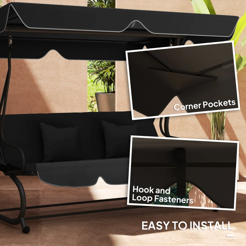 Best Garden Swing Canopy Replacement 3 Seater, Waterproof Garden Swing Seat Canopy Cover, Windproof Anti-UV Sun Shade (Canopy Only) for Patio, Balcony, Black - Image 5