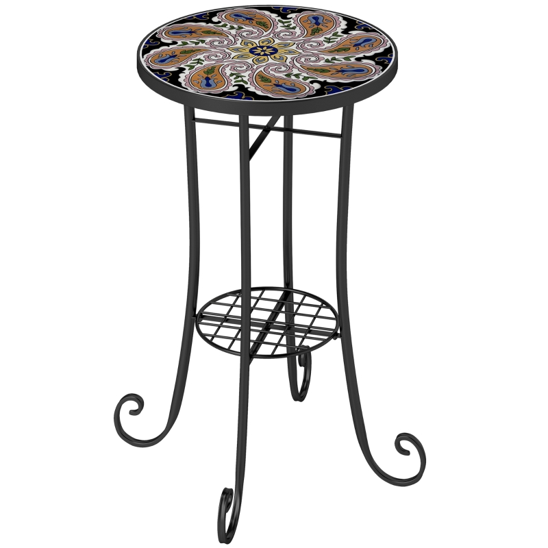 Best Mosaic Garden Table, 35.5 cm Round Outdoor Table with Shelf, Ceramic Tile Top, Small Garden Side Table Bistro Table End Table Plant Stand for Indoor, Patio, Balcony, Orange - Image 11