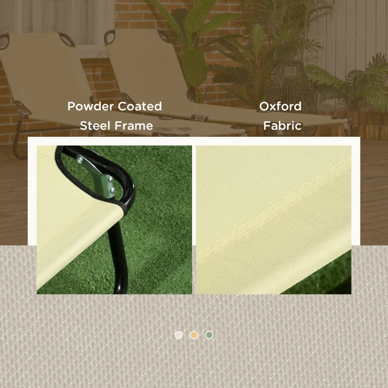 Best Set of Two Metal Frame Folding Sun Loungers - Beige - Image 6
