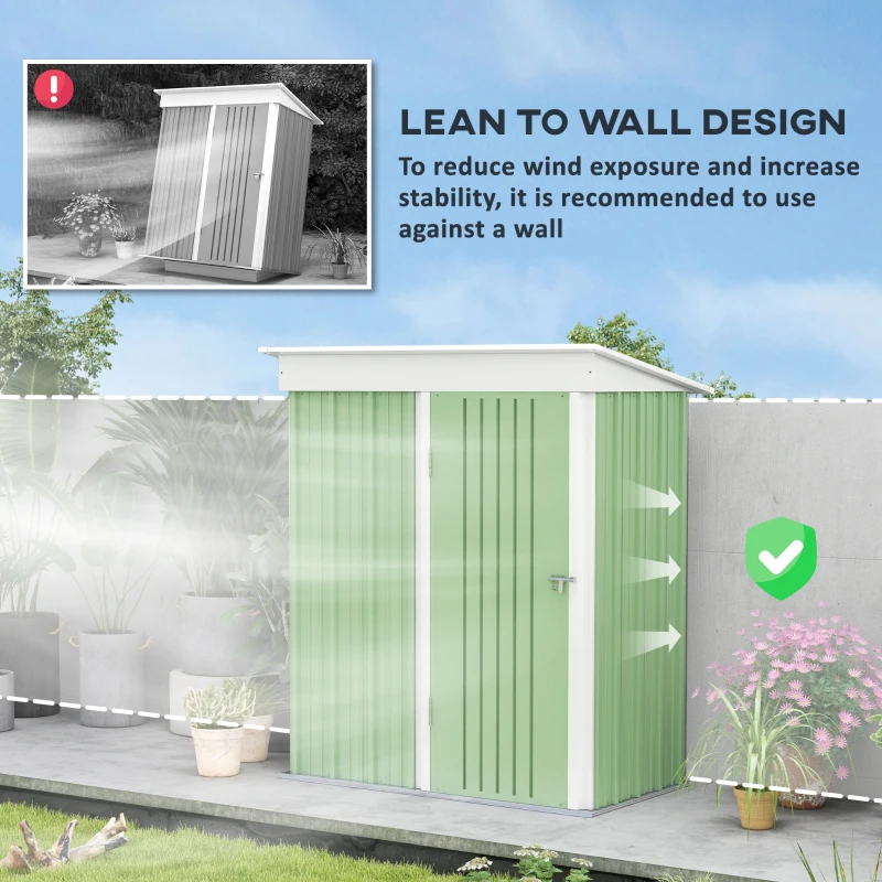 Best Metal Garden Shed, Outdoor Lean-to Shed for Tool Motor Bike, with Adjustable Shelf, Lock, Gloves, 5'x3'x6', Green - Image 6