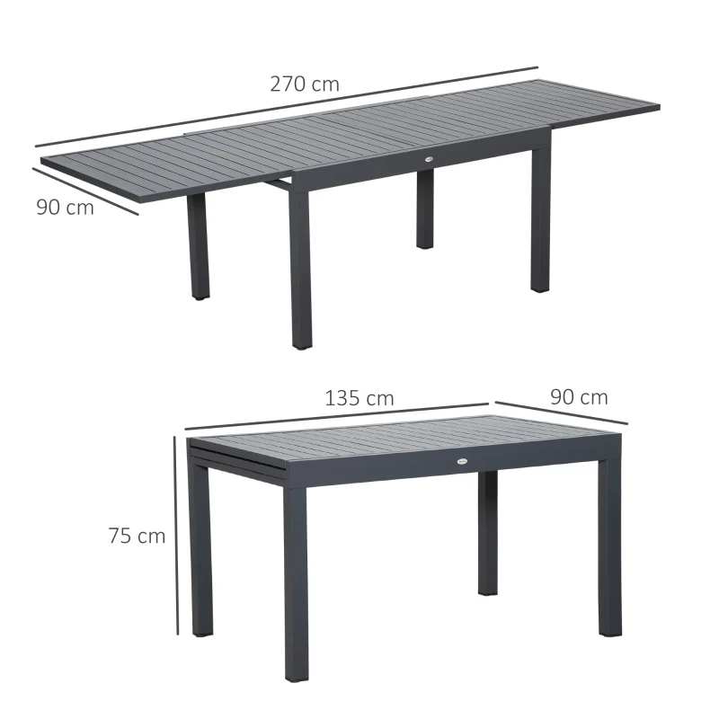 Best Extendable Garden Table 135-270cm x 90cm x 75cm, 10 Seater Outdoor Dining Table with Aluminium Frame for Lawn, Balcony and Backyard, Grey - Image 3