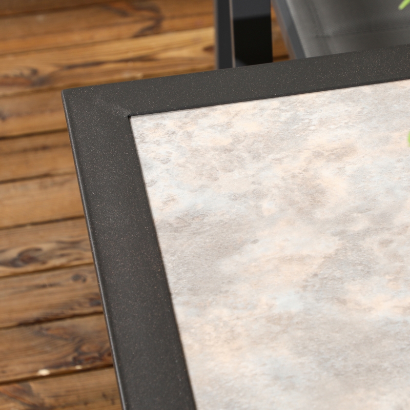 Best 94 x 94 cm Garden Table with Parasol Hole, Outdoor Dining Table for 4, Square Patio Table with Stone-Grain Effect PC Board Top for Patio, Garden, Grey - Image 9