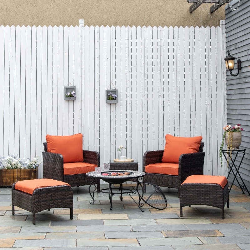 Best 5 Pieces PE Rattan Garden Furniture Set with 10cm Thick Padded Cushions, Wicker Weave Outdoor Seating Chairs with 2 Armchairs, 2 Stools, Glass Top Table, Brown - Image 10