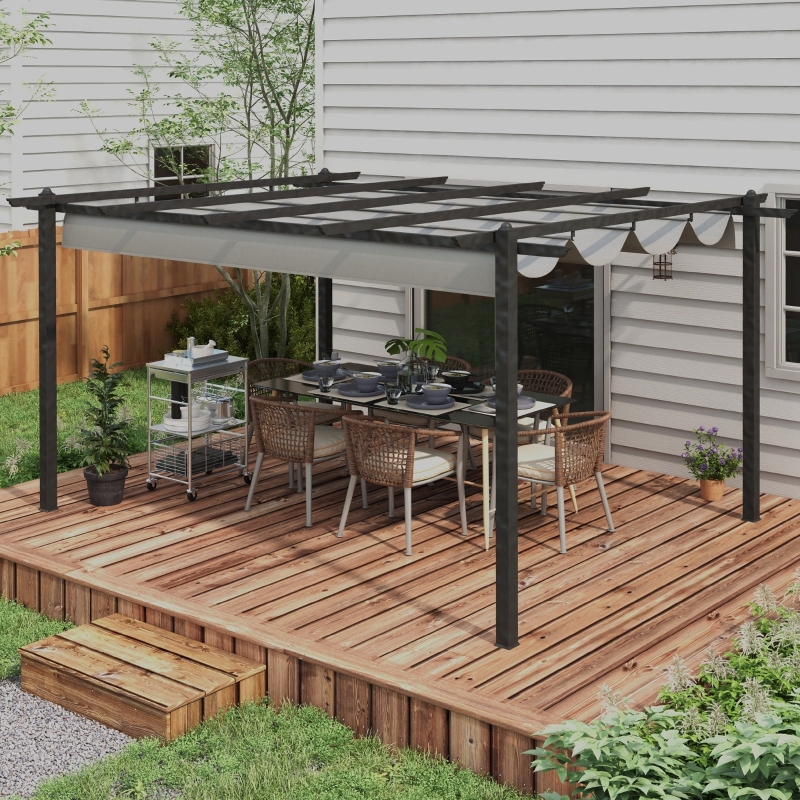 Best 4 x 3(m) Aluminium Pergola with Retractable Roof, Garden Gazebo Canopy Shelter for Outdoor, Patio, Grey - Image 9