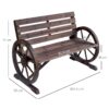 Best 2 Seater Garden Bench with Wooden Cart Wagon Wheel Rustic High Back Brown - Image 3