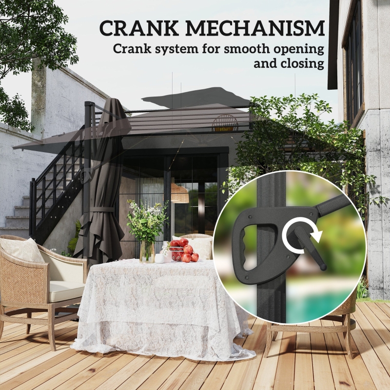 Best 3.5x3 m Garden Cantilever Parasol with Solar LED Lights and Centre Light, Aluminium Large Square Patio Umbrella, UPF50+ Hanging Sun Shade with Cross Base, Crank Handle and Tilt, Grey - Image 9