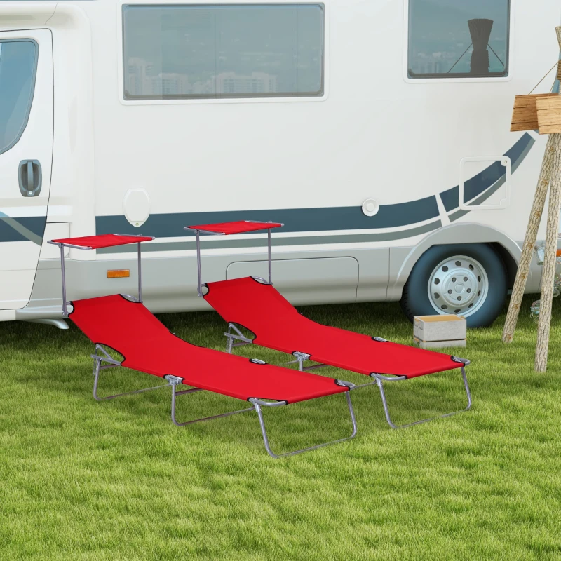 Best 2 Piece Folding Sun Lounger, Lounge Chairs Reclining Sleeping Bed with Adjustable Sun Shade Awning for Beach, Patio - Image 2