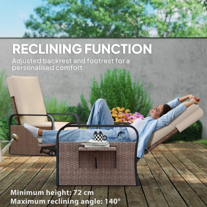 Best 140° Reclining Rattan Armchair - Brown/Khaki - Image 4