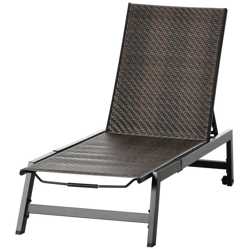 Best Rattan Sun Lounger, with Five-Position Back - Brown/Black - Image 11