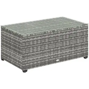 Best 90 x 50cm Glass-Top Rattan Side Table - Light Grey
