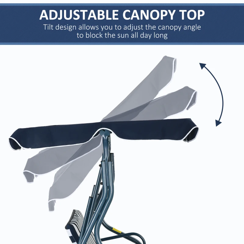 Best 3 Seater Garden Swing Seat Chair Outdoor Bench with Adjustable Canopy and Metal Frame, Blue Stripes - Image 4