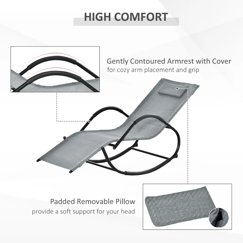 Best Zero Gravity Rocking Lounge Chair Rattan Effect Patio Rocking Chair w/ Removable Pillow Recliner Seat Breathable Texteline - Grey - Image 5