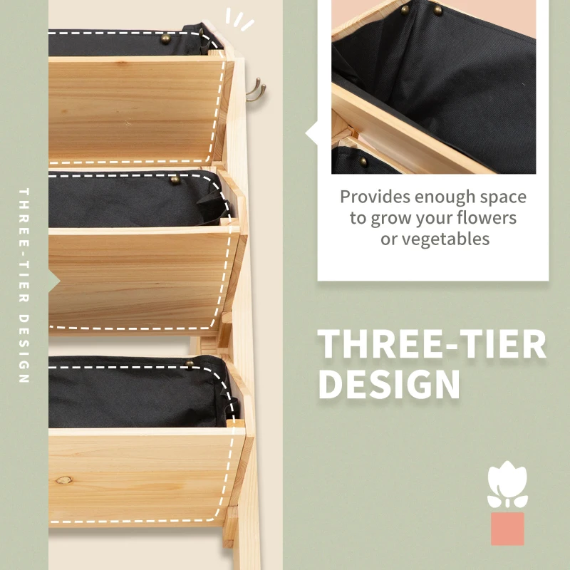 Best 3 Tier Raised Beds for Garden, Wooden Planter Boxes with Clapboard and Hooks, 142L, 120 x 68 x 80cm - Image 6