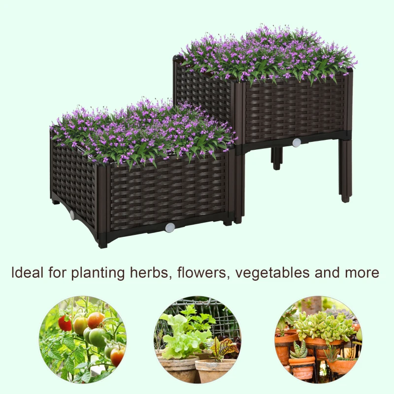 Best Set of 2 26L Garden Raised Bed Elevated Patio Flower Plant Planter Box PP Vegetables Planting Container, Brown - Image 4